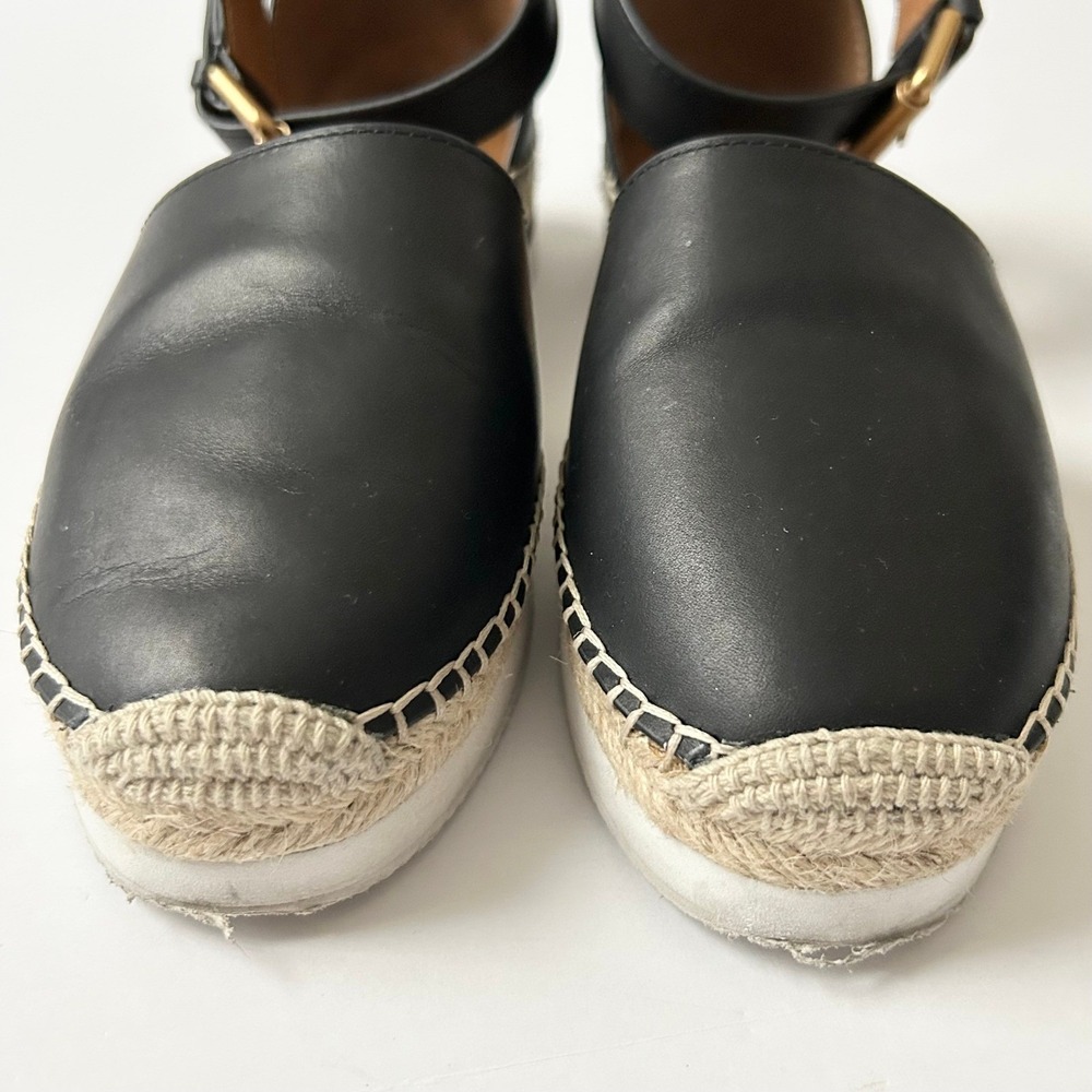 See By Chloe Glyn Black Leather Ankle Strap Espadrille Sandals EU 37 US 7 - Picture 3 of 8